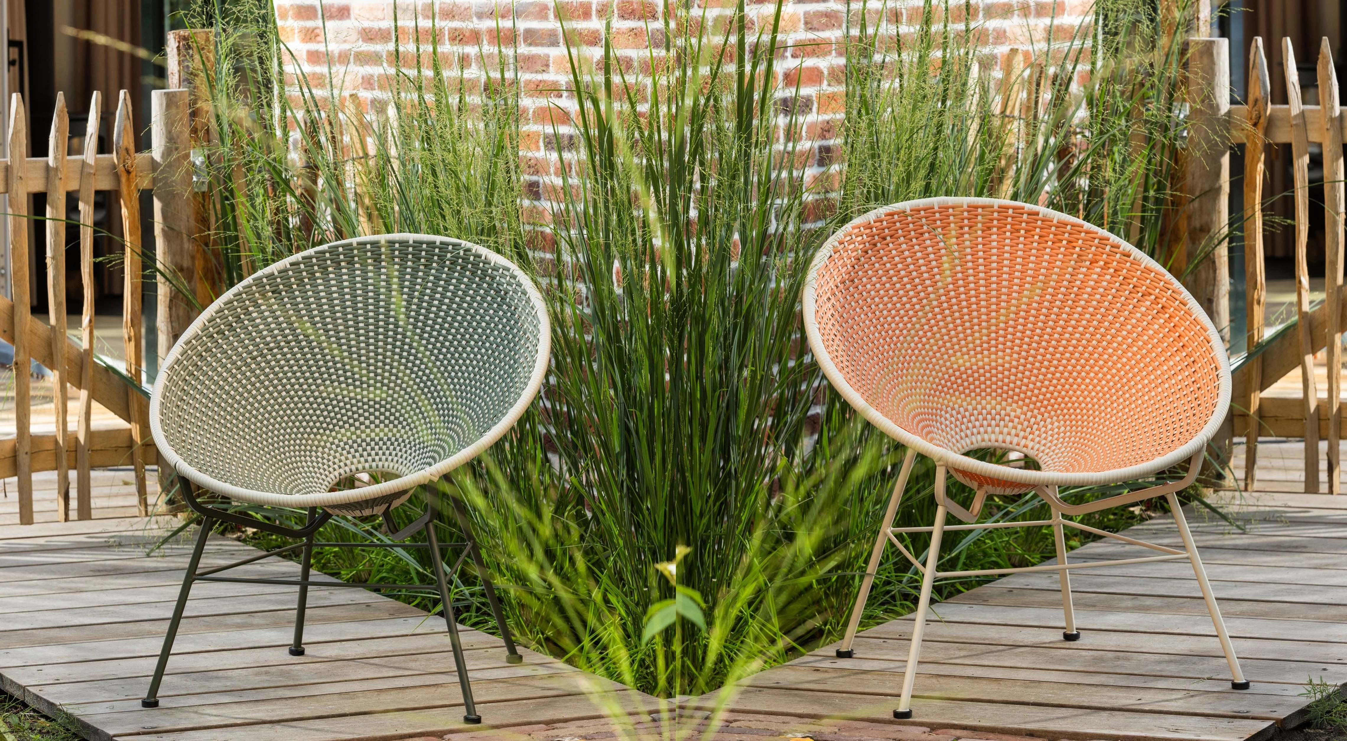 Retro Rattansessel Kazoun PE-Rattan In/Outdoor Orange Grün