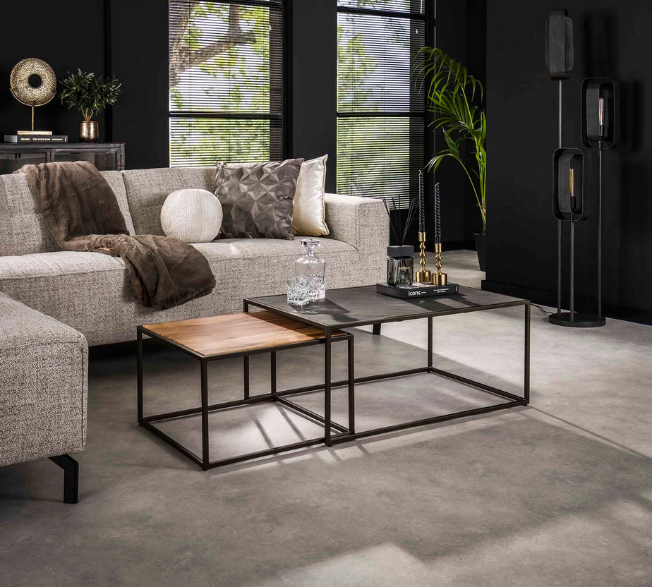 Couchtisch 2er Set Slate Mix Akazienholz Schieferplatte