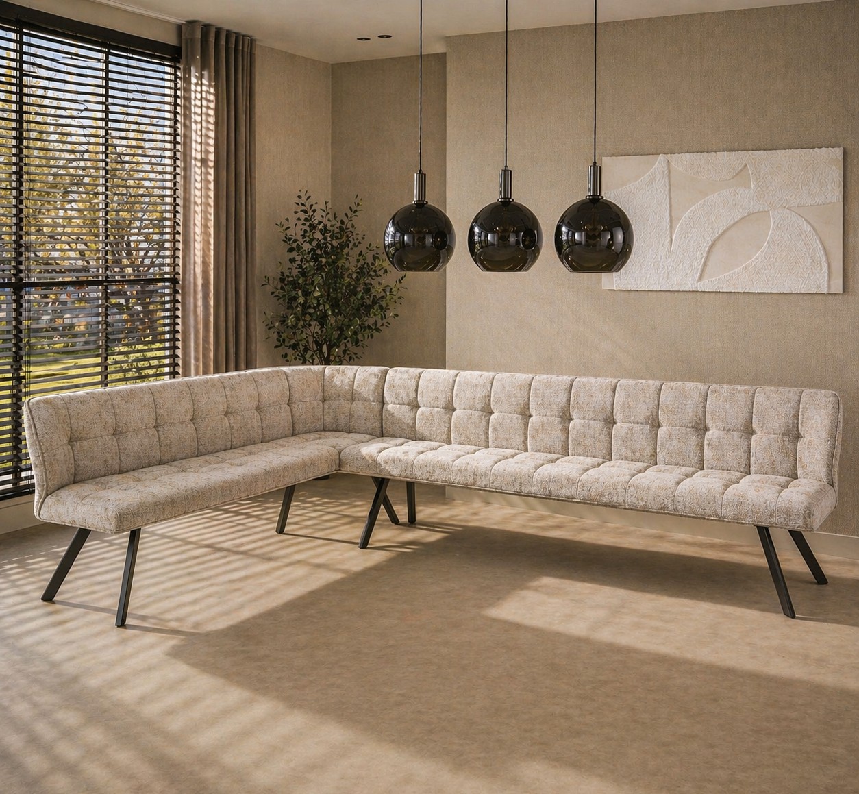 Eckbank Esstischbank Polsterbank Raster Strukturstoff 240 Industrial Sand Links