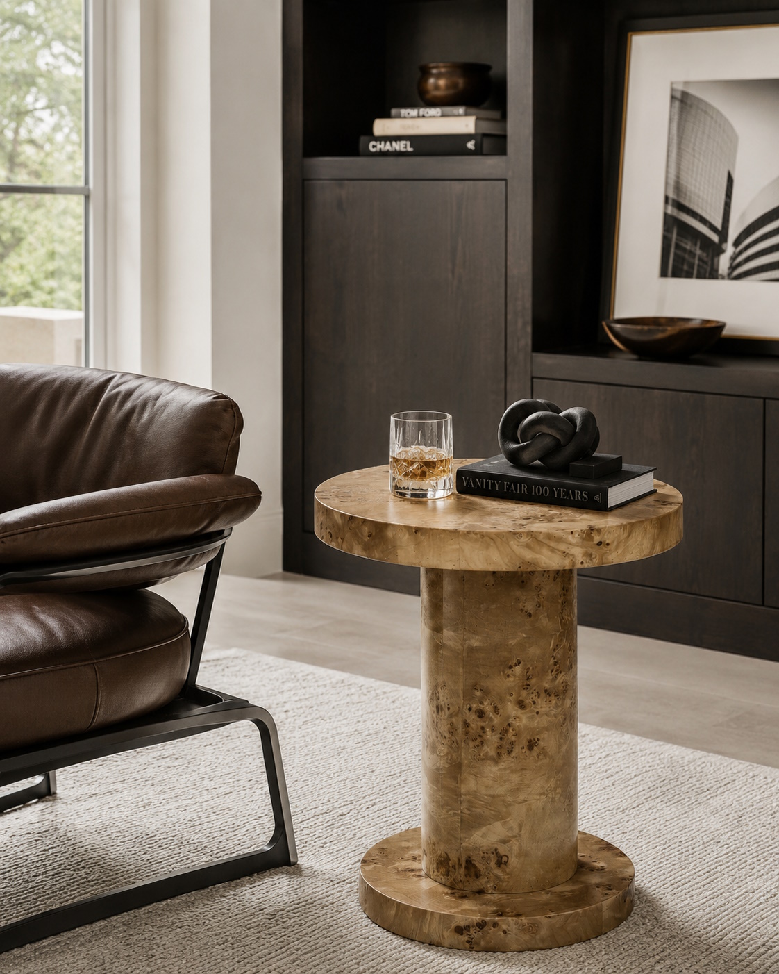 Retro Couchtisch Beistelltisch Quinn Wurzelholzfurnier 51 cm