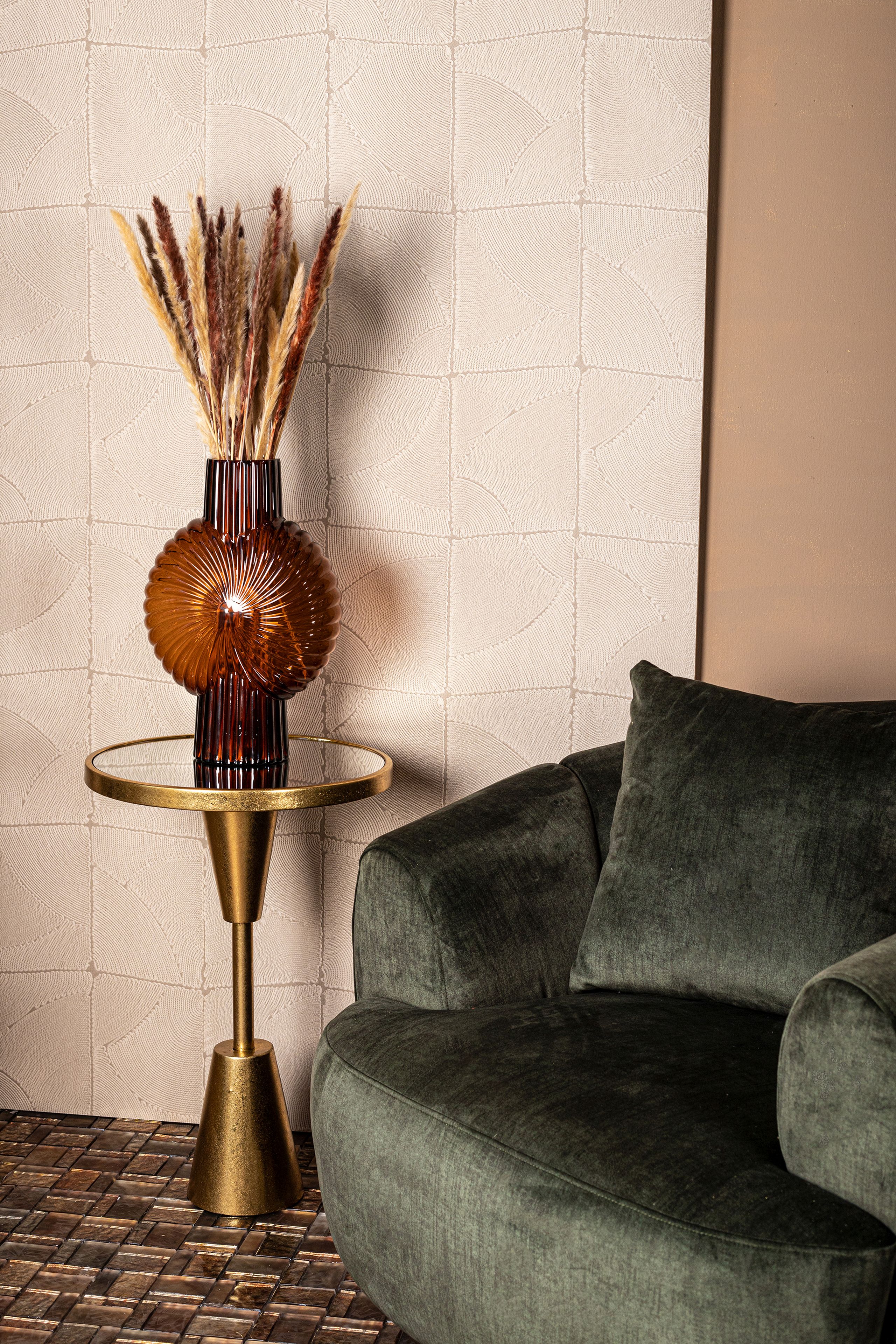 708799-9 Retro Vase Brown Stripes Glas 32cm