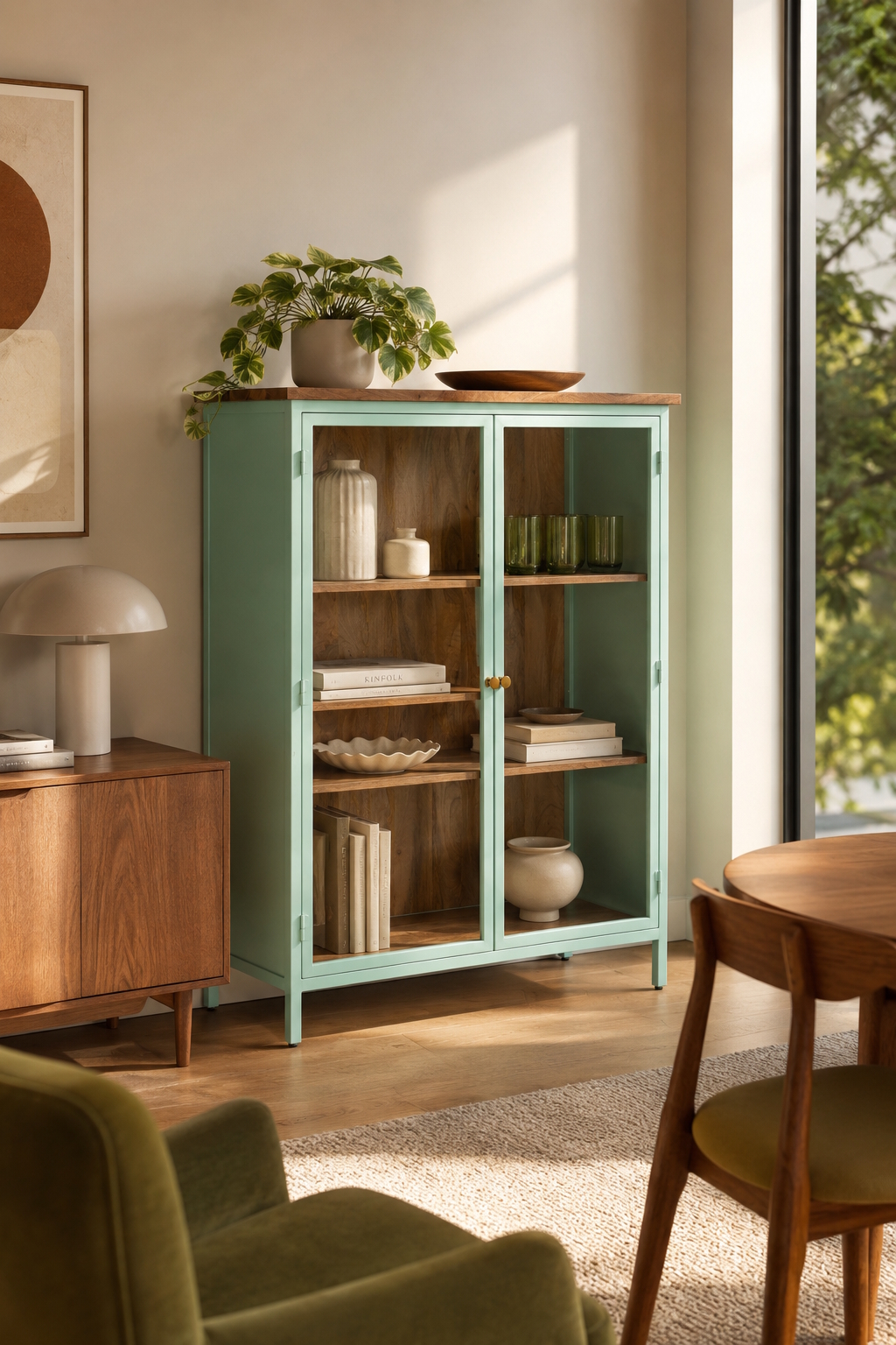 Vitrine Provence Vintage Metallkorpus Holz Azure 130