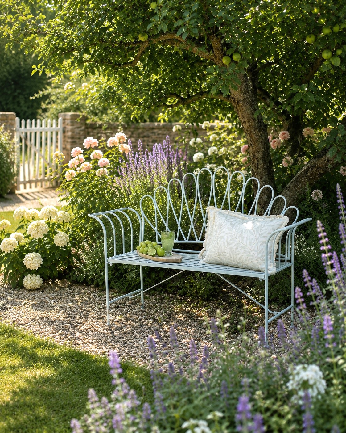 Vintage Gartenbank Jardin Metall Himmelblau faltbar
