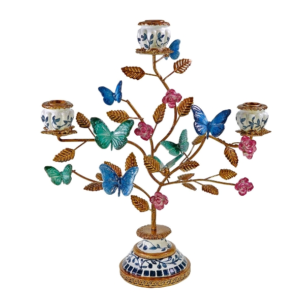 Vintage Kerzenständer Schmetterlinge Bunt