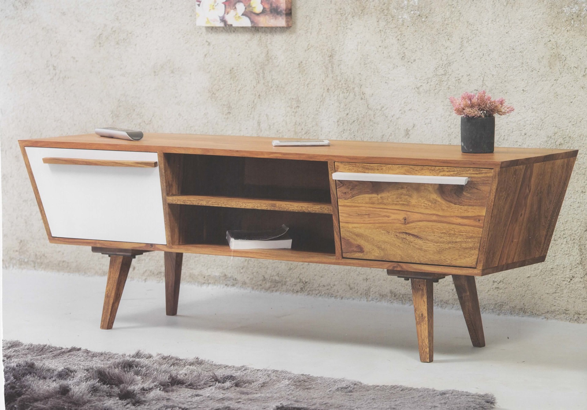 TV-Board Sideboard Vintage Oslo Trapez Massivholz Retro