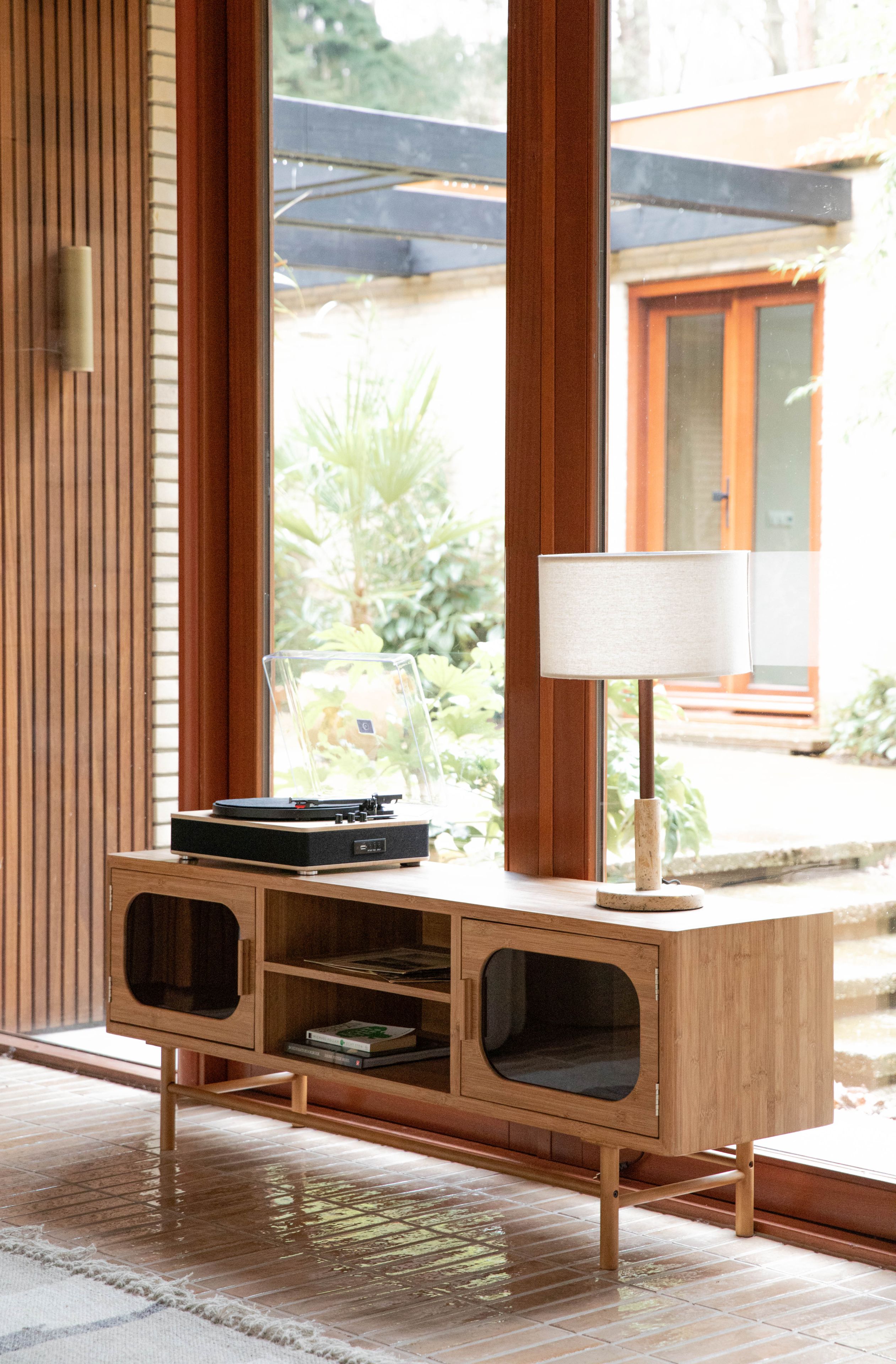 Retro TV-Board Sideboard Caroun Bambus Rauchglas
