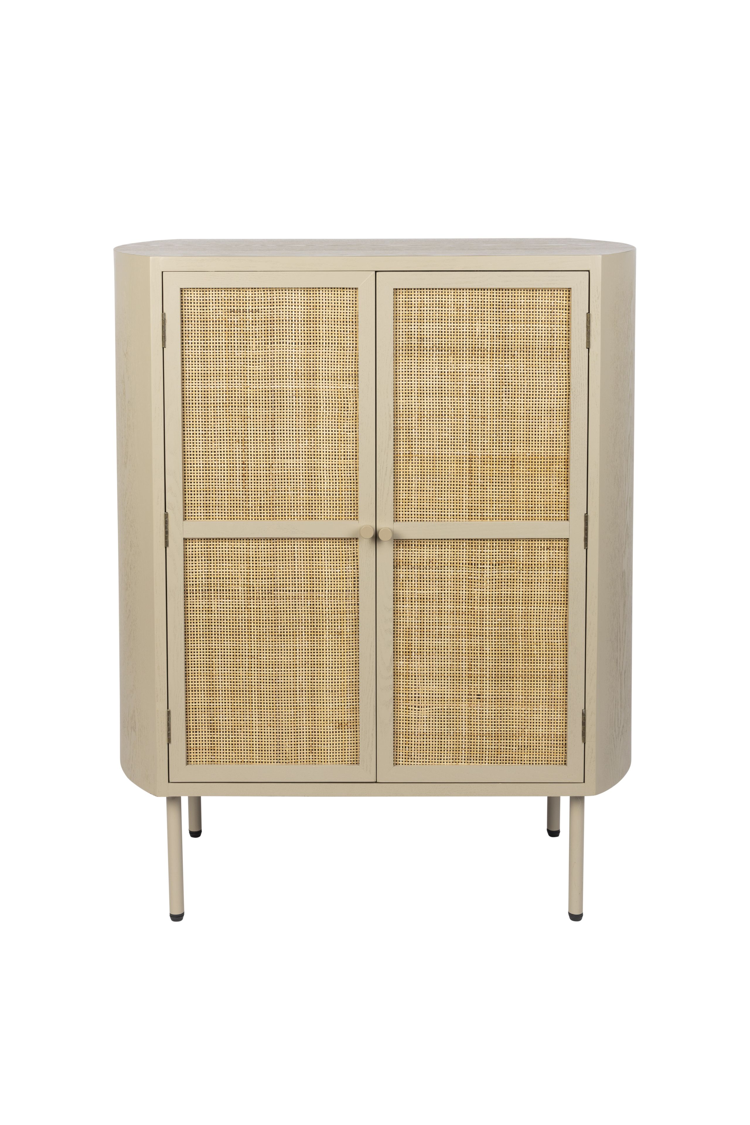 Retro Komode Schrank Amaya 2-türig mit Rattangeflecht Beige