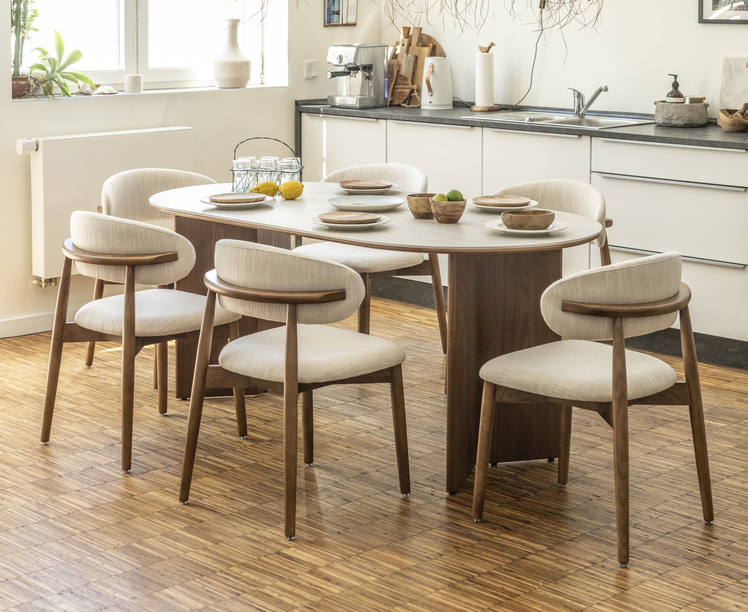 Esstisch Tivoli Travertin Keramik Massivholz Esche 180
