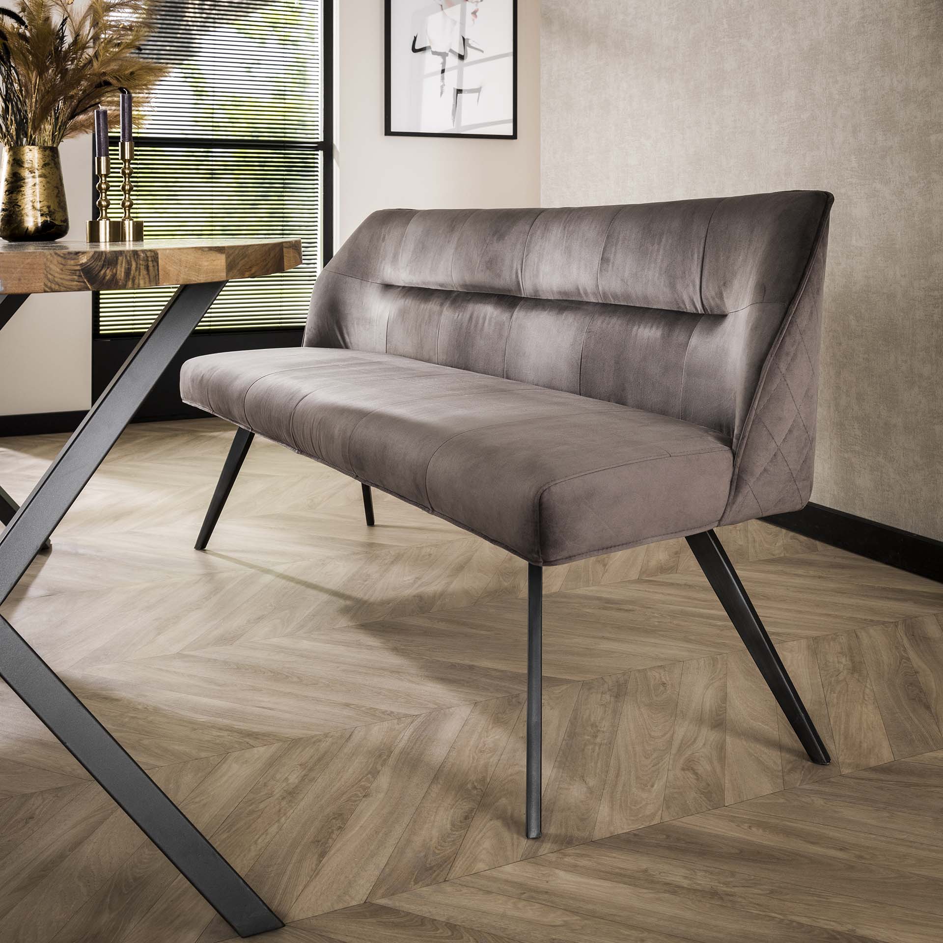 Esstischbank Polsterbank Pull Raute Samt 180 Beige