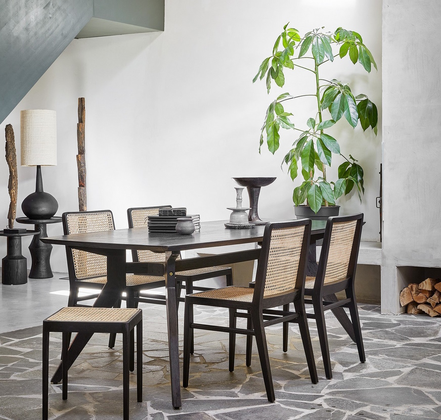 nova288YaH1IOyWIMn Esszimmerstuhl Novita Teak Rattan Wiener Geflecht Schwarz