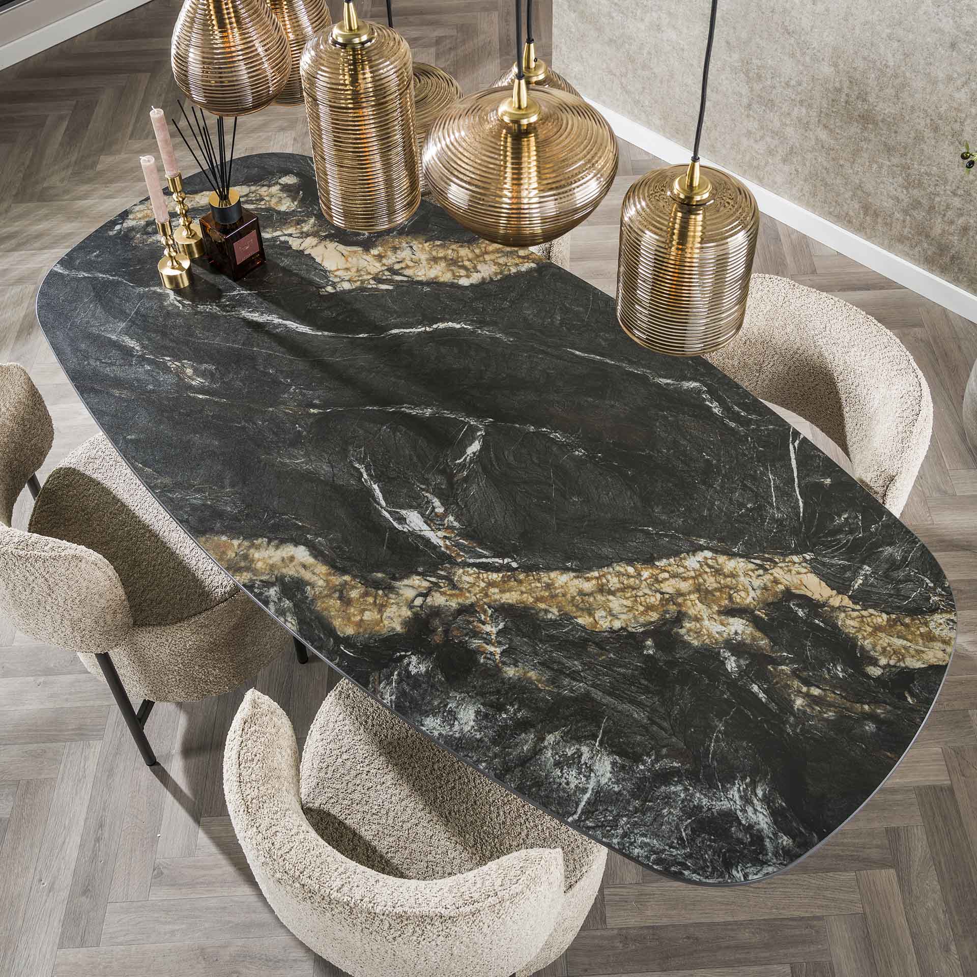 Esstisch Stone Oval Keramik Marmor Schwarz/Braun 180