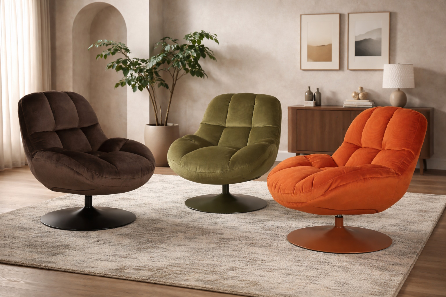 Retro Drehsessel Loungesessel Beefy Braun