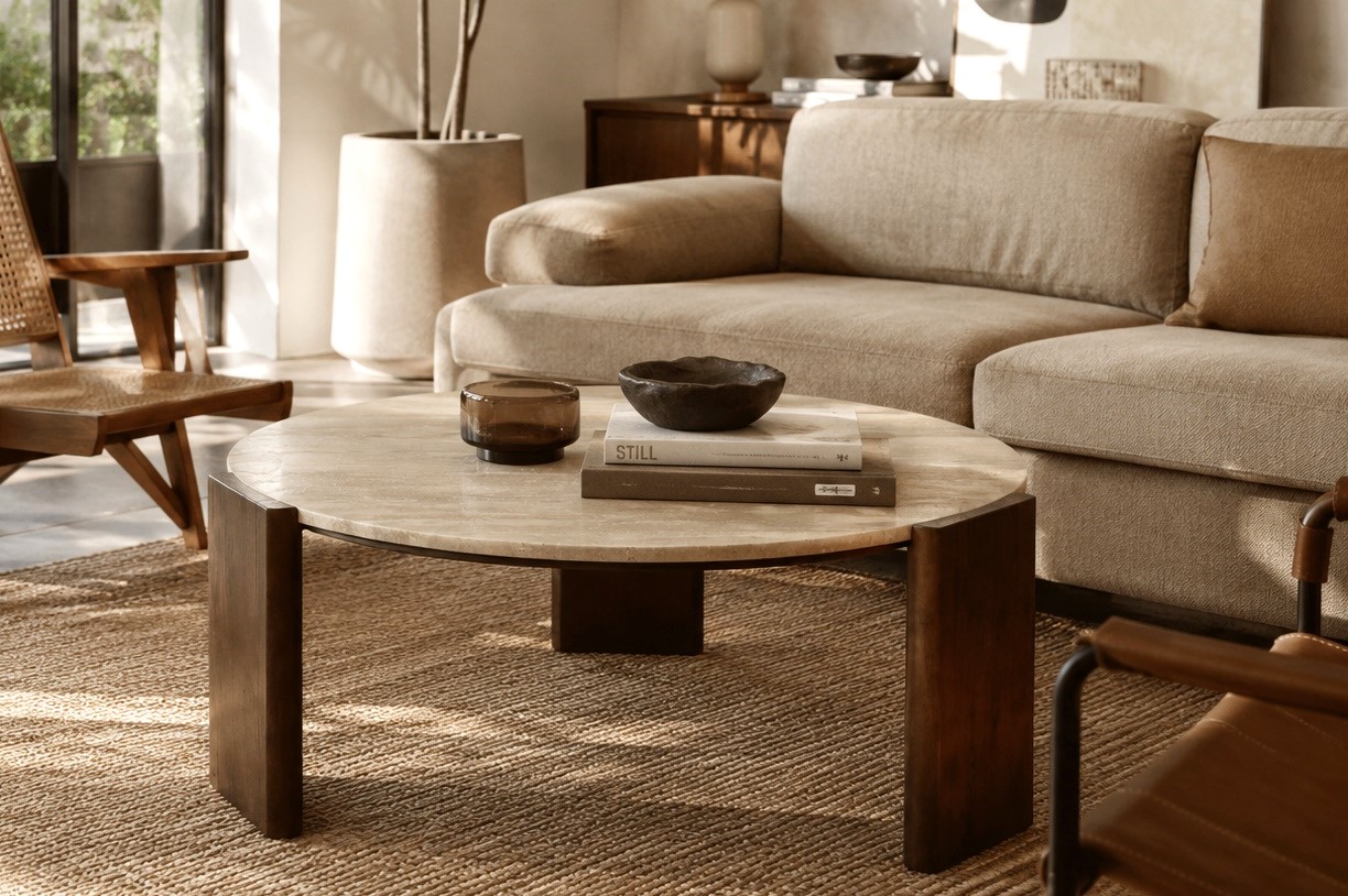 Retro Couchtisch Beistelltisch Valcour Travertin Holz