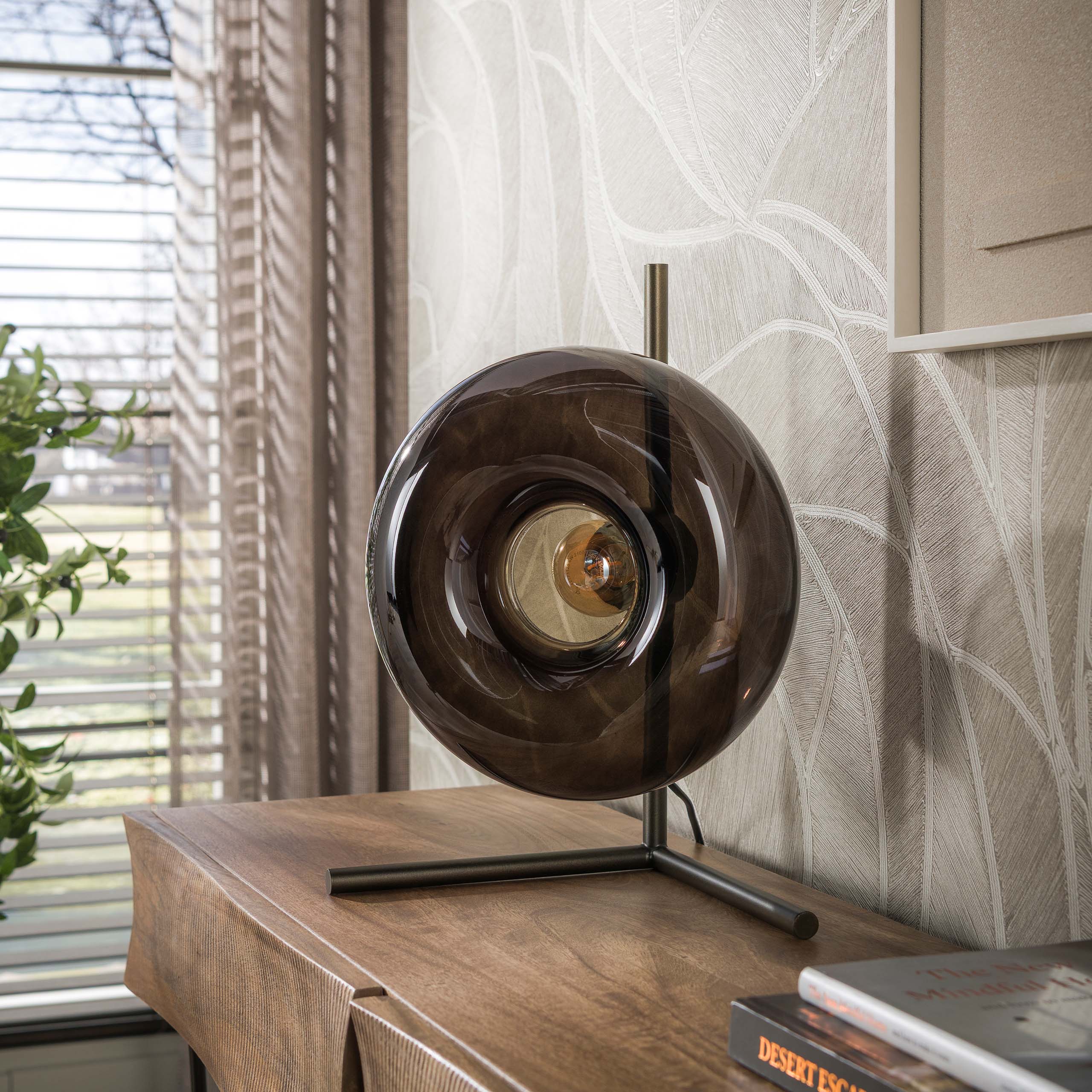 Retro Tischlampe El Sol Braun Metall Glas