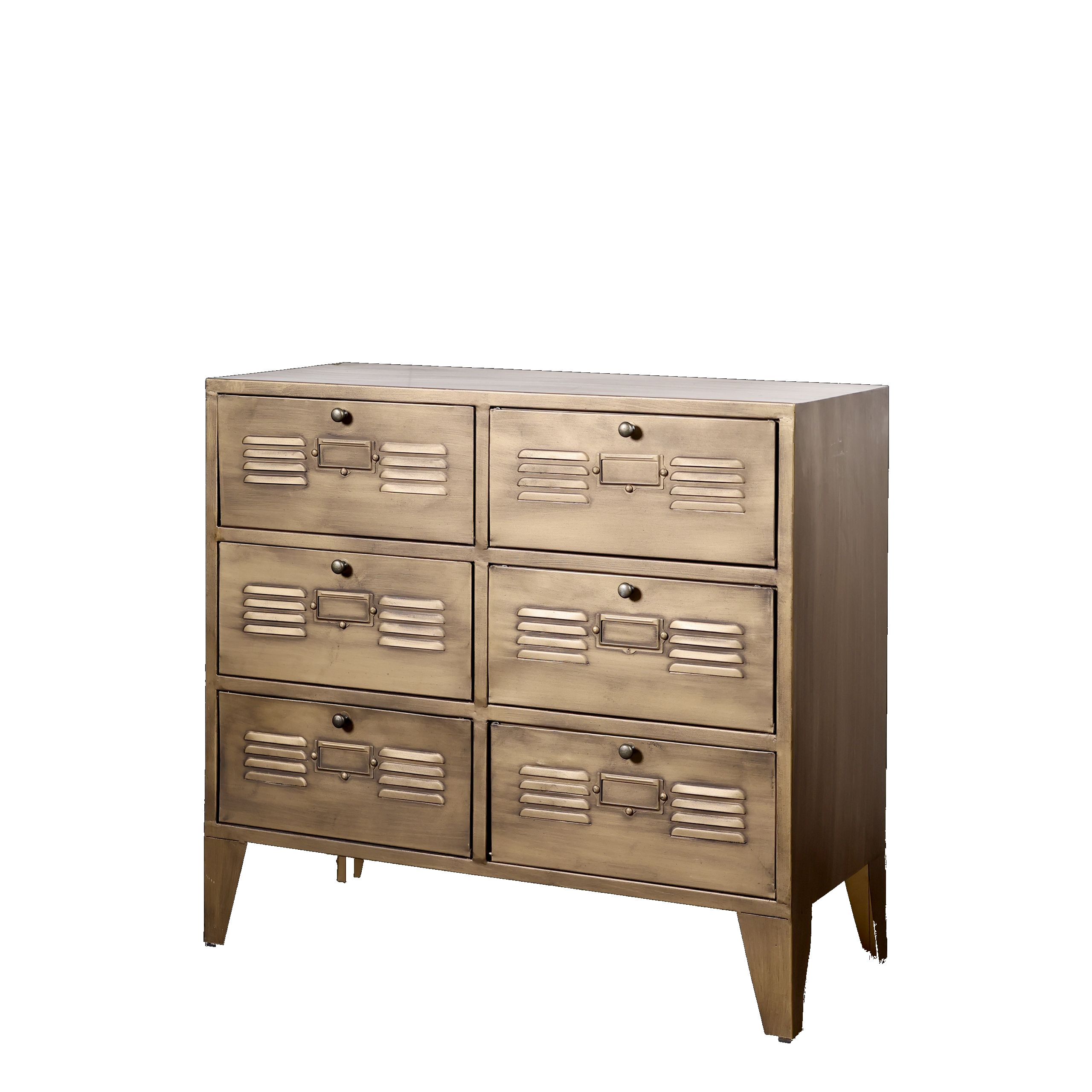 Industrial Kommode Spind Amaury Metall 6 Fächer Antik-Messing