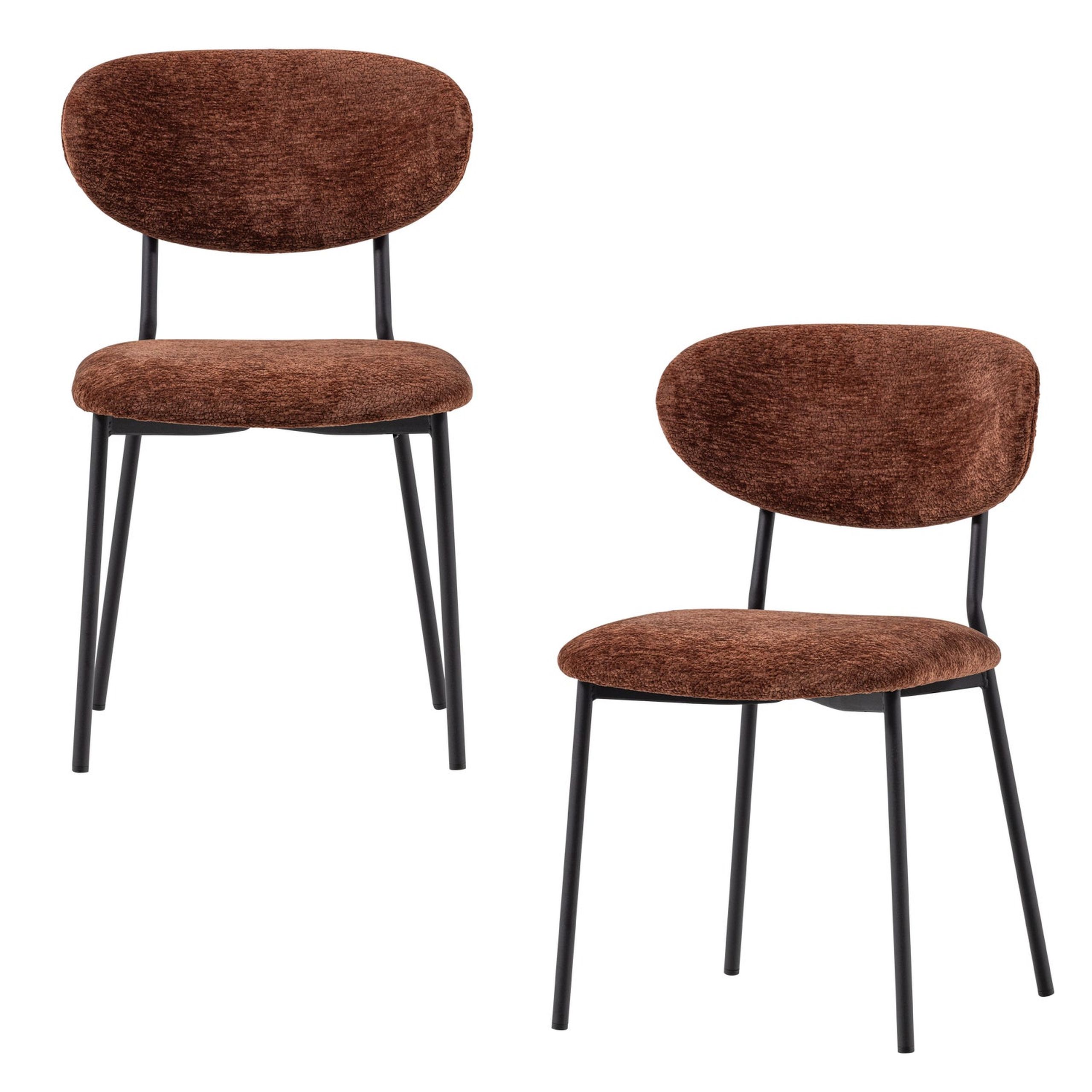 2er Set Retro Esszimmerstuhl Polsterstuhl Kjeld Samt Chenille Braun