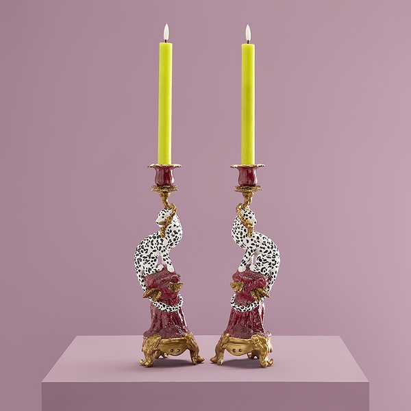 Vintage Kerzenständer Leopard 2er-Set
