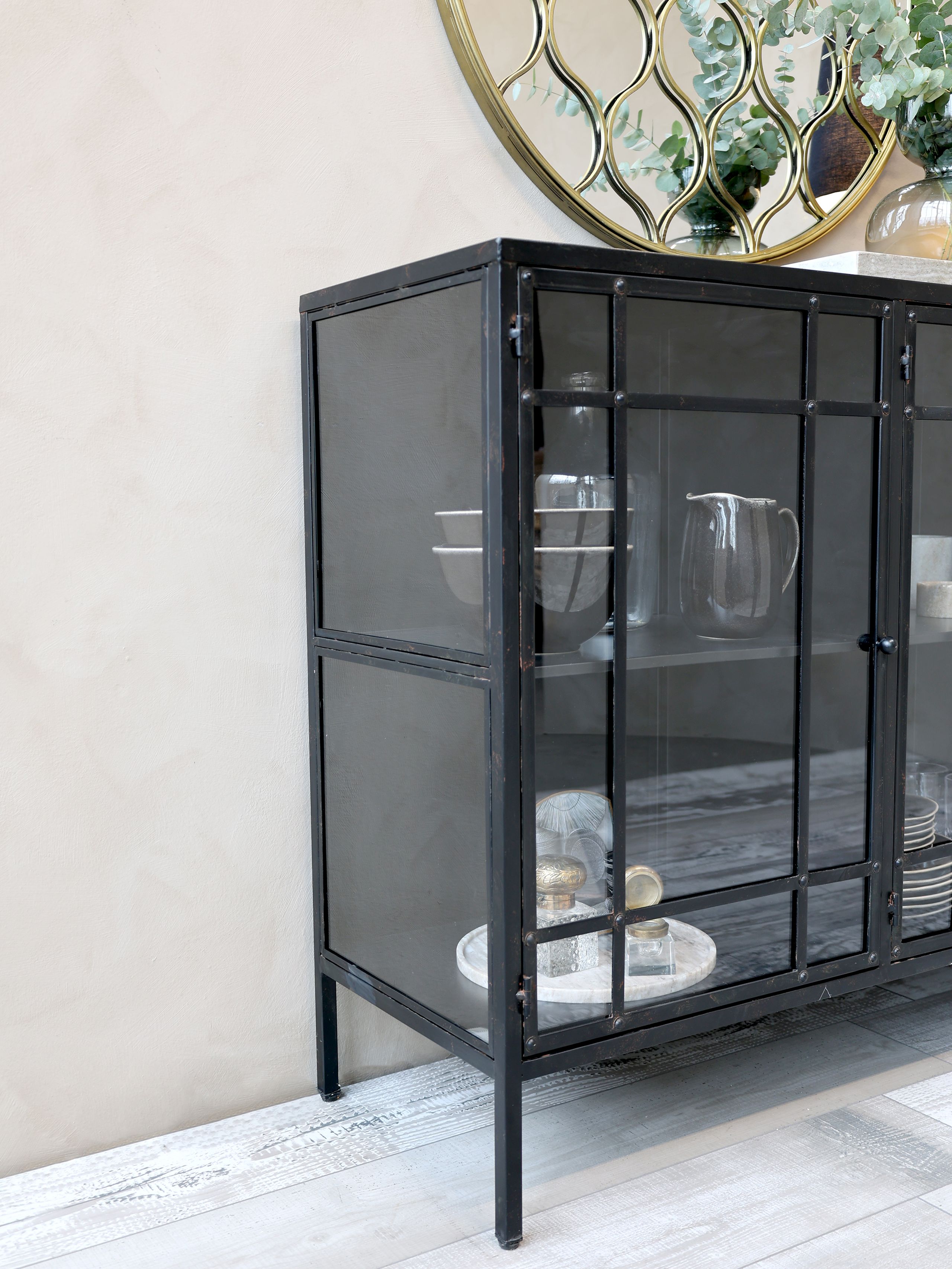 Industrial Vitrine Sideboard Blacksmith Metall/Glas 3 Türen