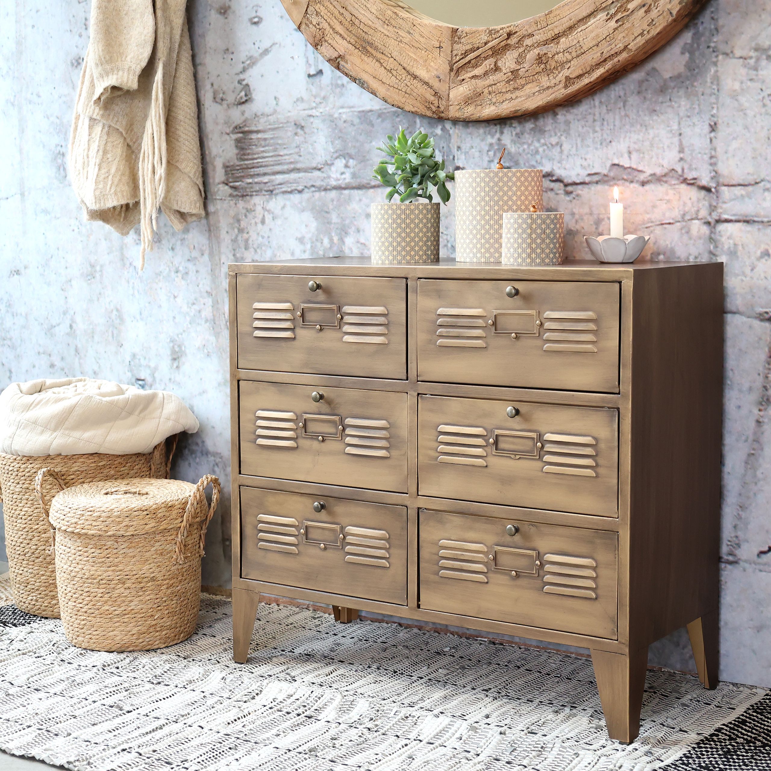 Industrial Kommode Spind Amaury Metall 6 Fächer Antik-Messing