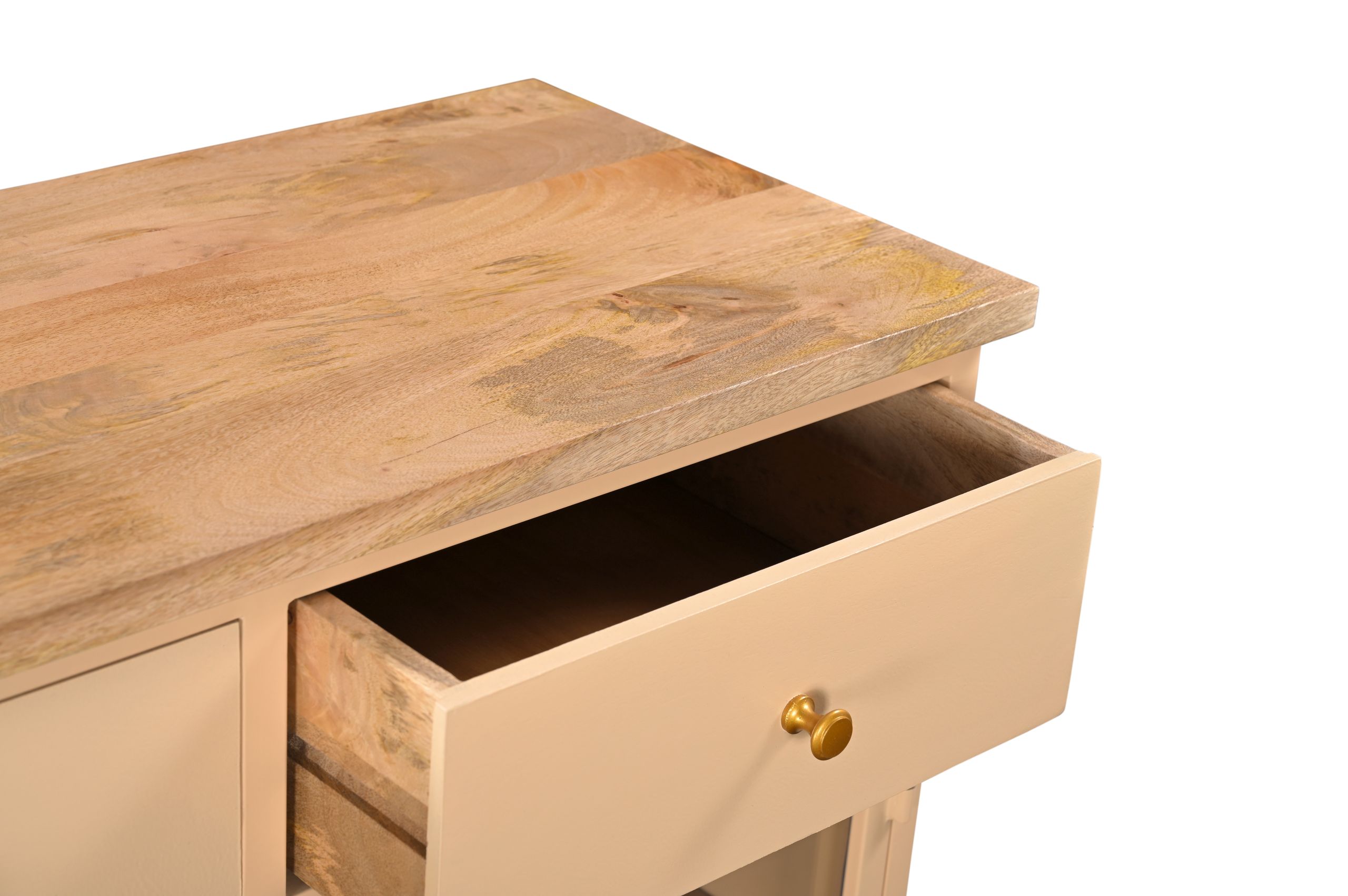 SUN_0113 Landhaus Sideboard Vintage 2türig Provence Metall Holz Champagner