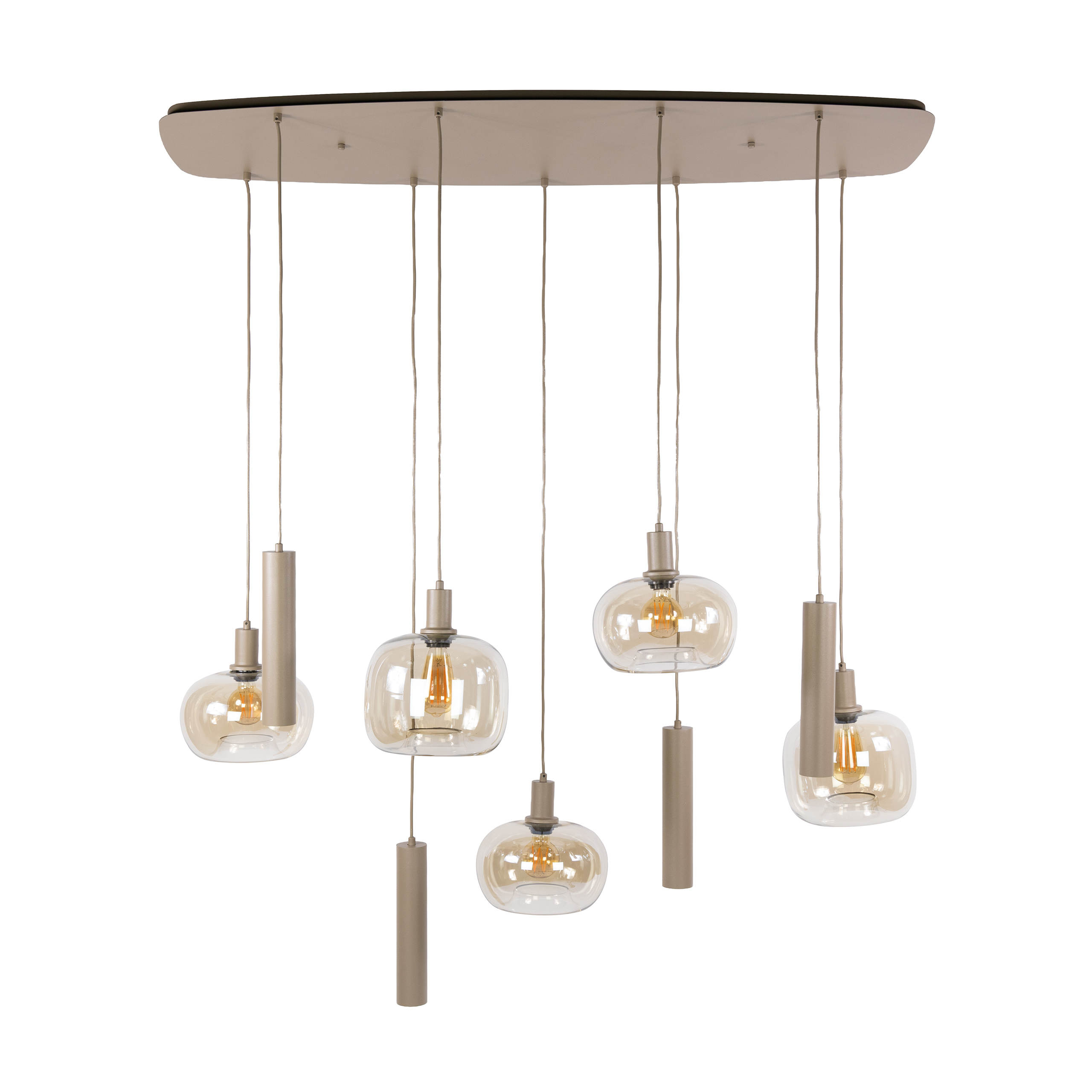 Hängelampe Industrial Serene Beige Glas Metallpendel 5 + 4