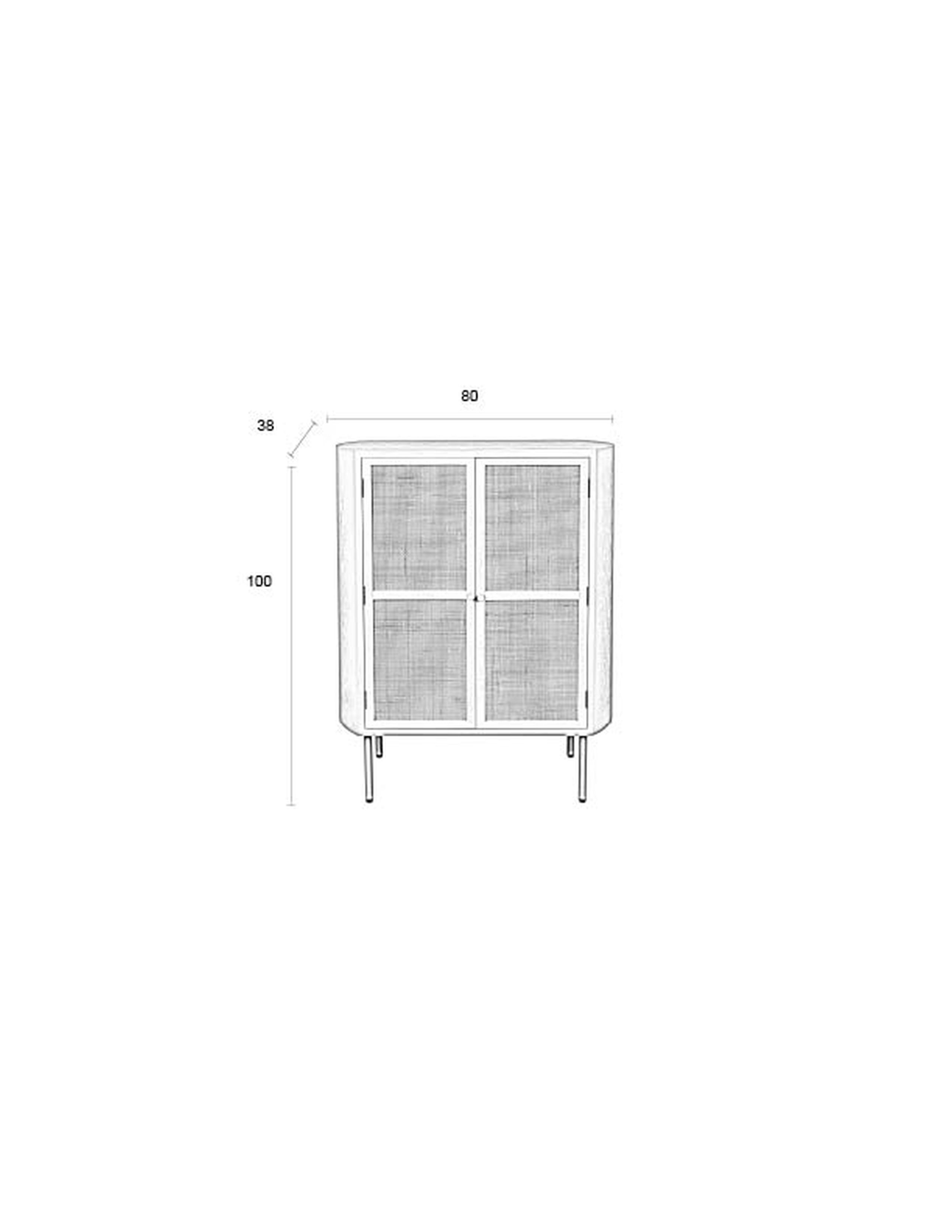 Retro Komode Schrank Amaya 2-türig mit Rattangeflecht Beige