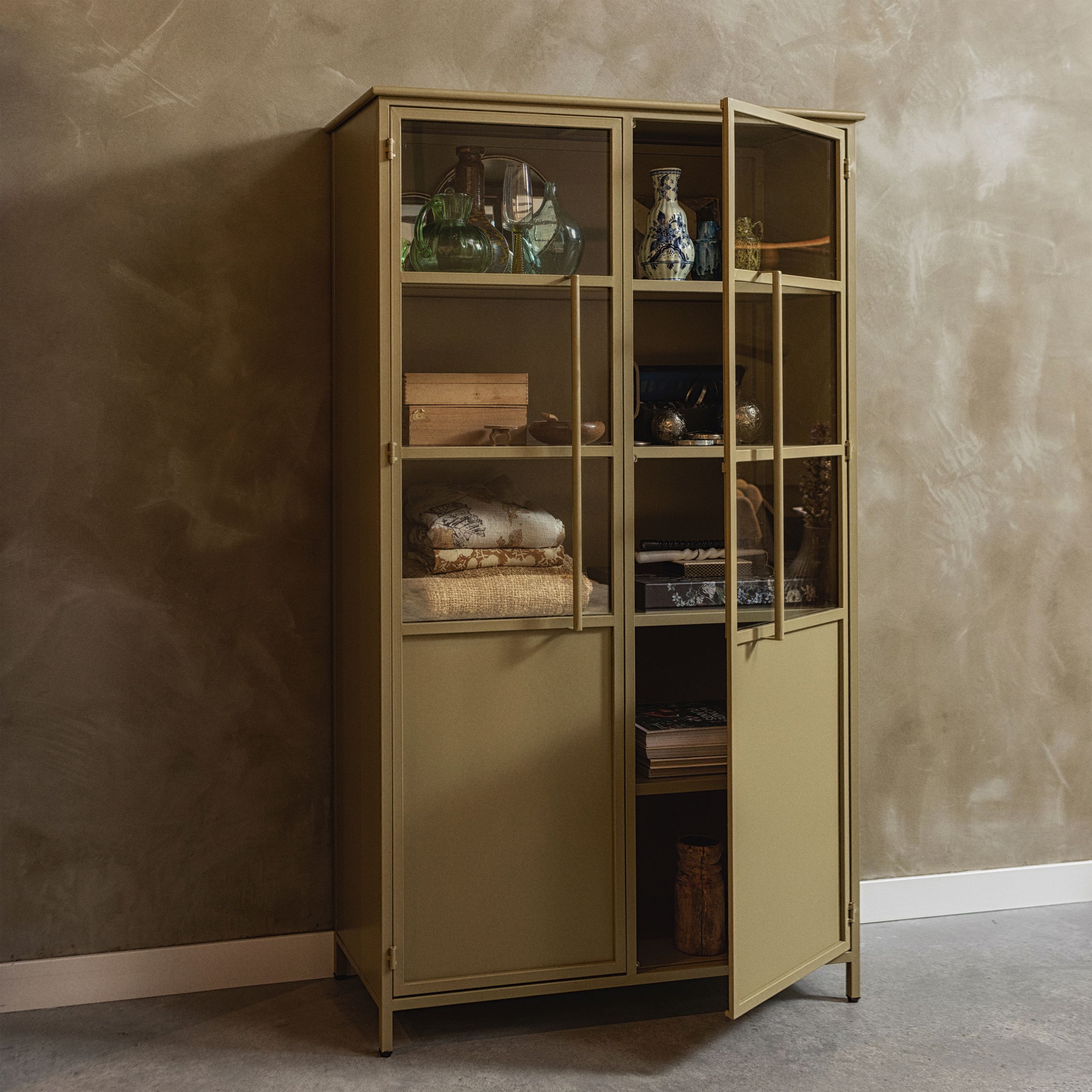 Vitrine Metallschrank Exhibit Industrial Metall-Glas Khaki 170