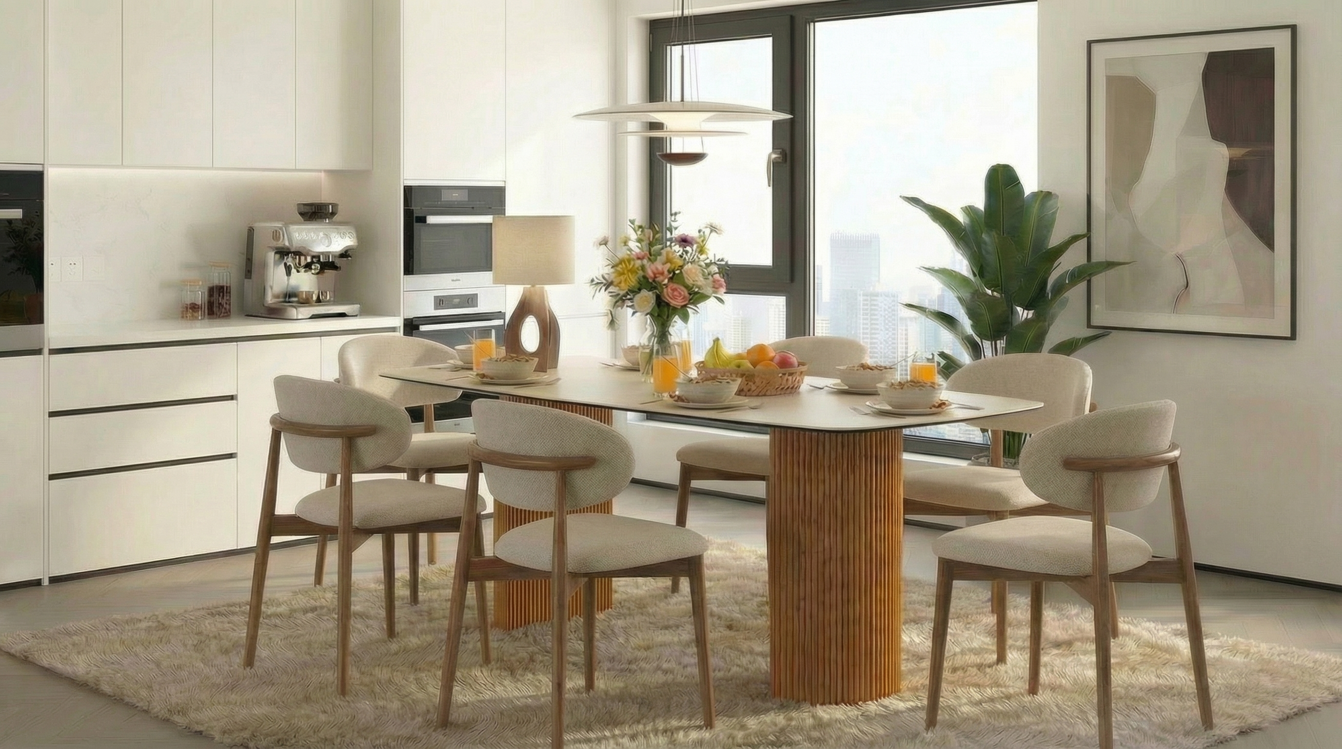  Essgruppe Travertin Tisch Roma + 6 Stühle Linea fertig montiert