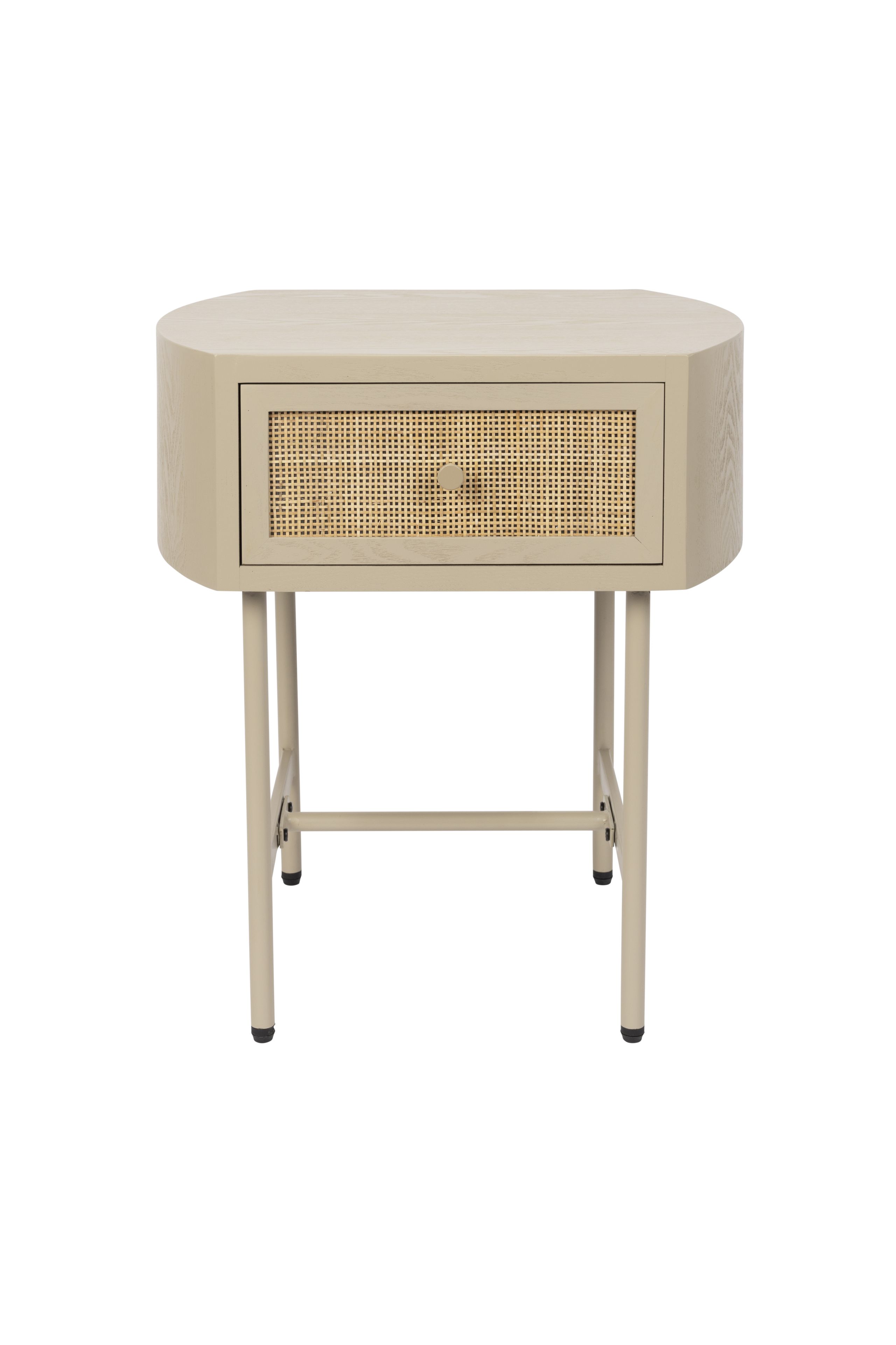 Retro Nachttisch Beistelltisch Amaya mit Rattangeflecht Beige