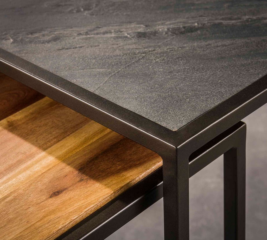 Couchtisch 2er Set Slate Mix Akazienholz Schieferplatte Couchtisch 2er Set Slate Mix Akazienholz Schieferplatte