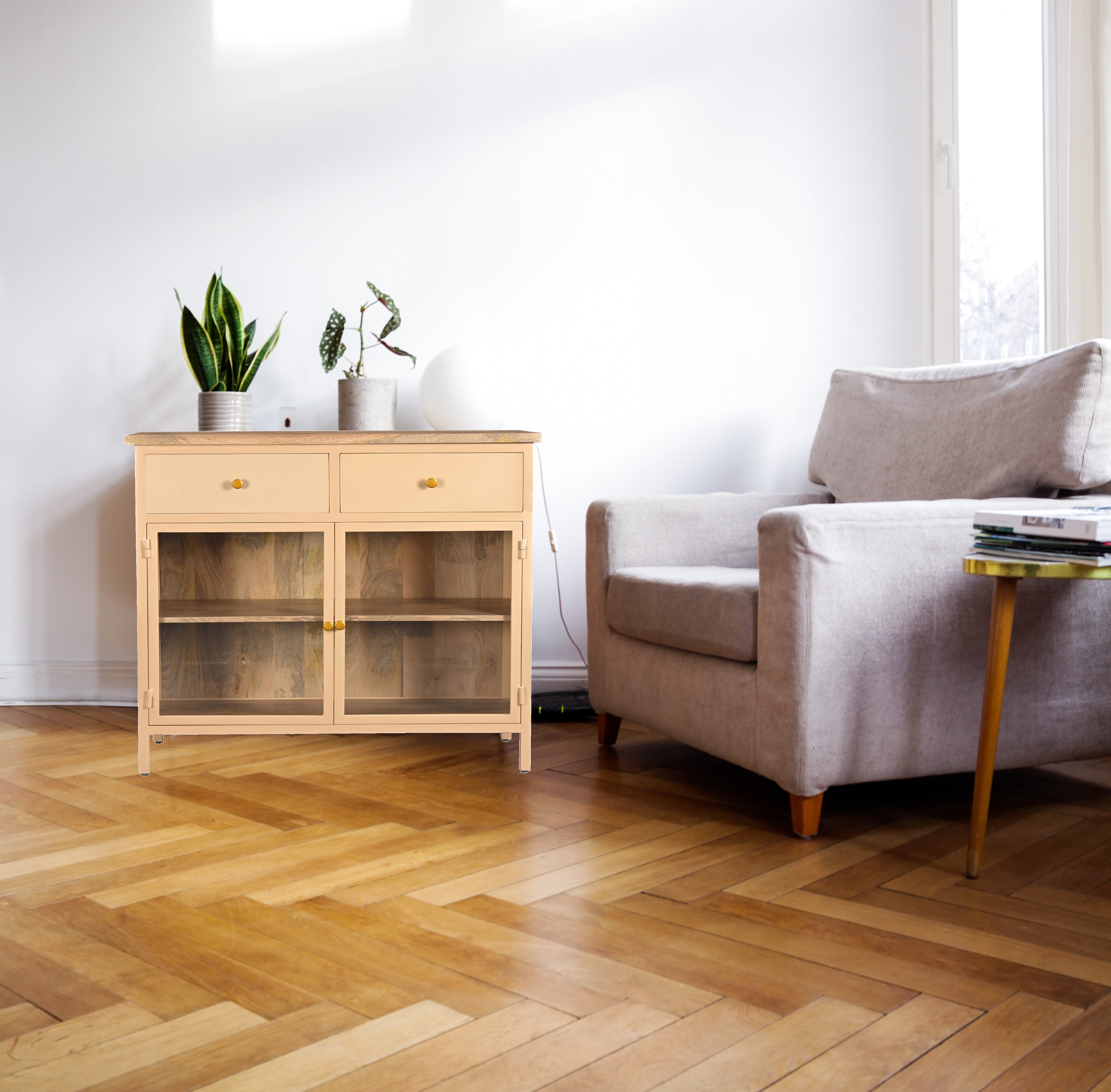 beazy-aX1TTOuq83M-unsplash-1 Landhaus Sideboard Vintage 2türig Provence Metall Holz Champagner