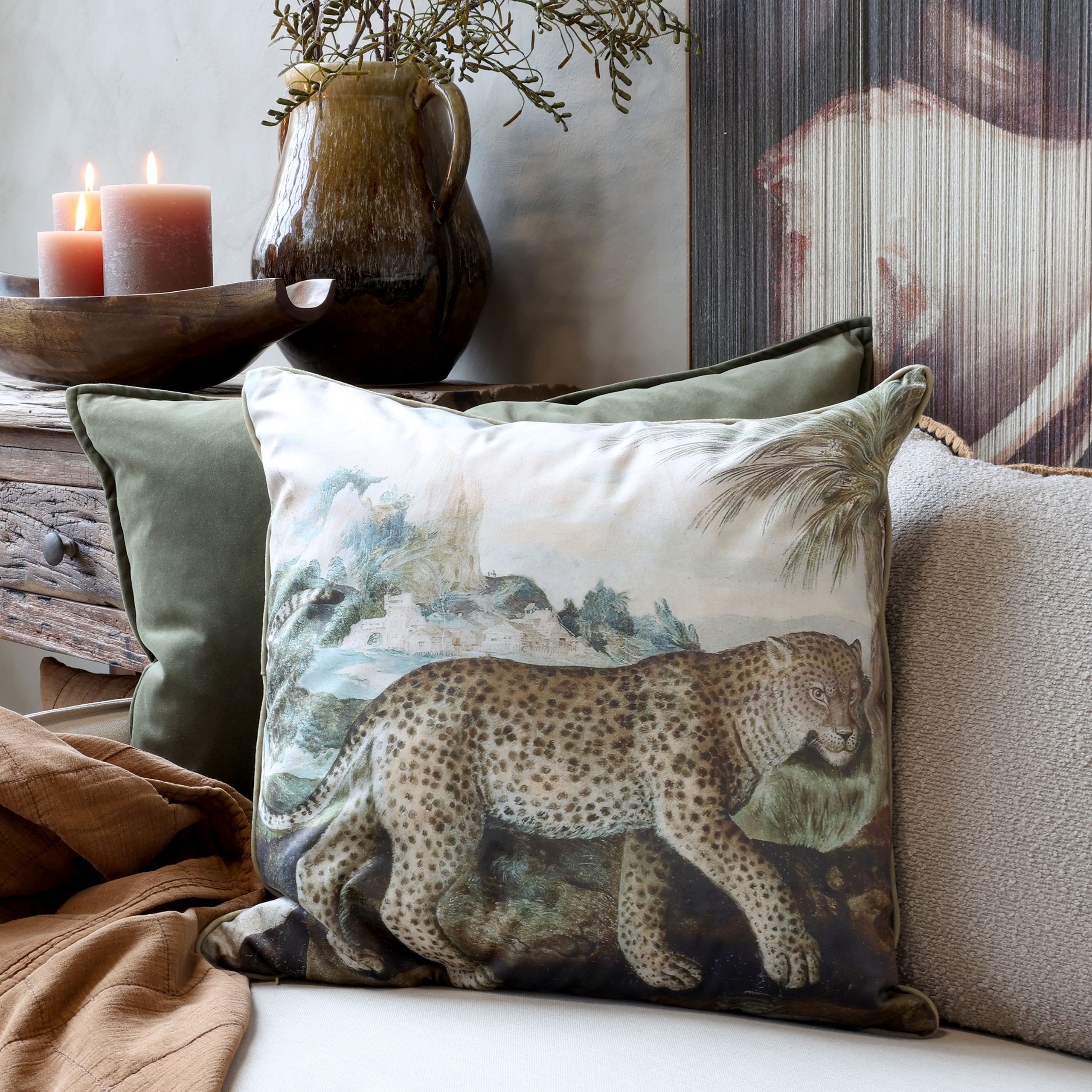 Vintage Kissenbezug Château Élégance Leopard 50 x 50 
