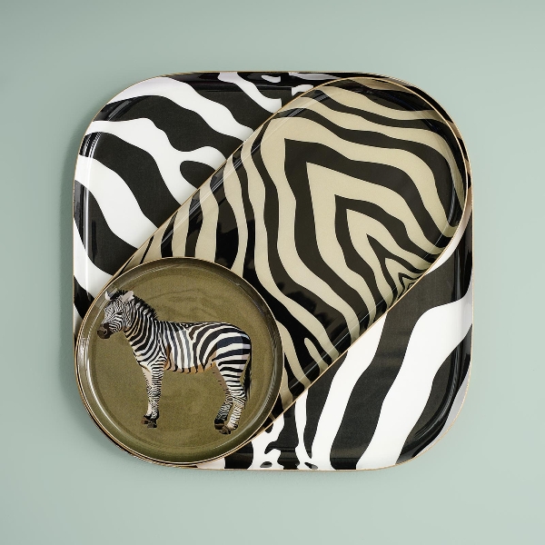 Vintage Tablett 3er Set Zebra Metall 